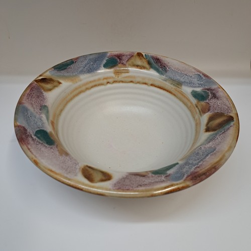 #251237 Bowl 10x3 Ivory & Multi-Color Rim $22 at Hunter Wolff Gallery